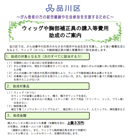 東京都品川区がん患者アピアランスケア支援